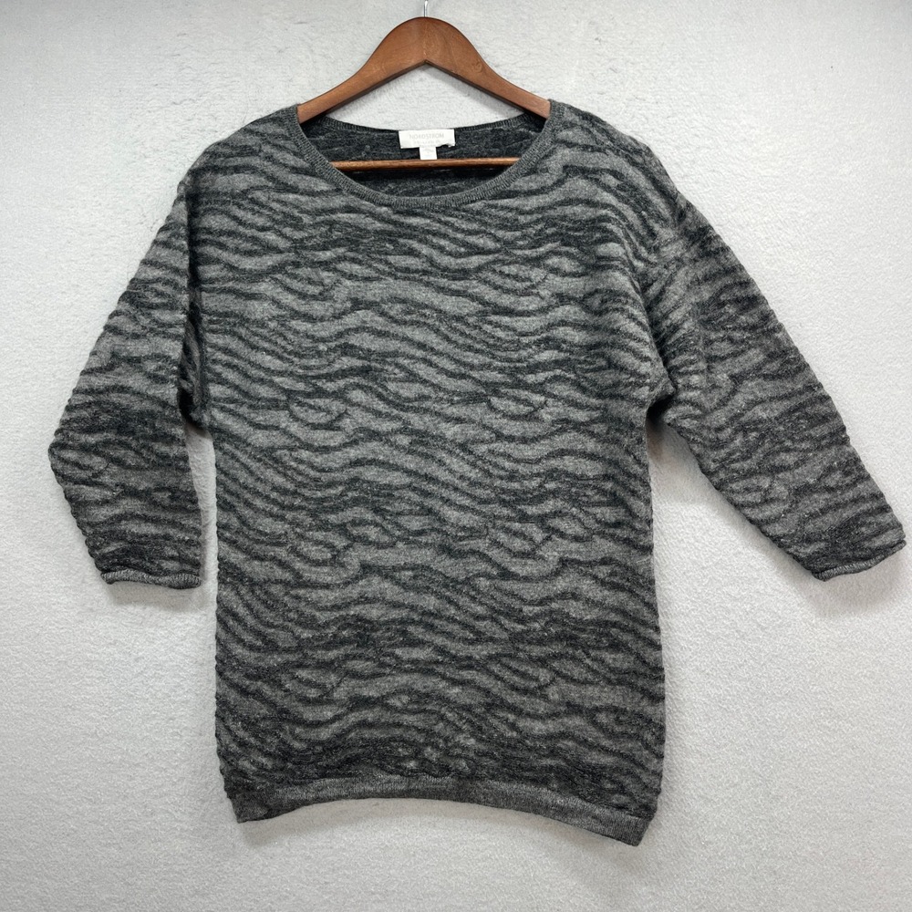 Nordstrom Collection Sweater Womens S Cashmere‎ Grey Textured Wave Luxury Chic